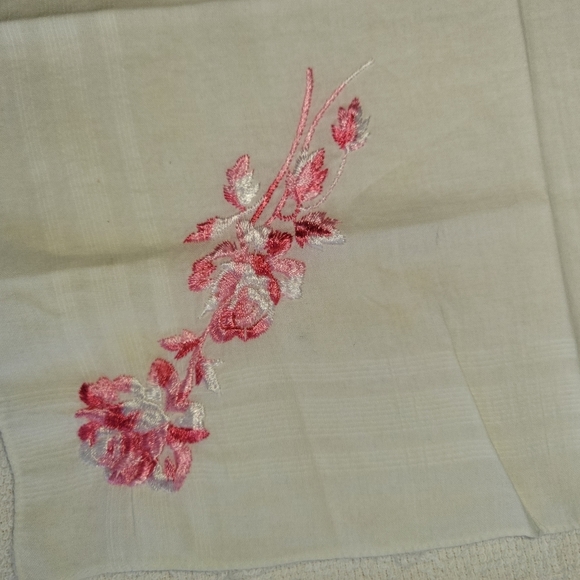 Antique Vintage Handkerchief White Hanky Embroidered Two Pinks White - Picture 2 of 3